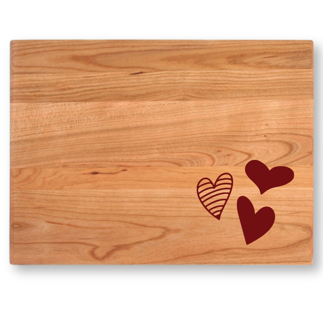 Cherry Wood Cutting Board, Valentine's Hearts